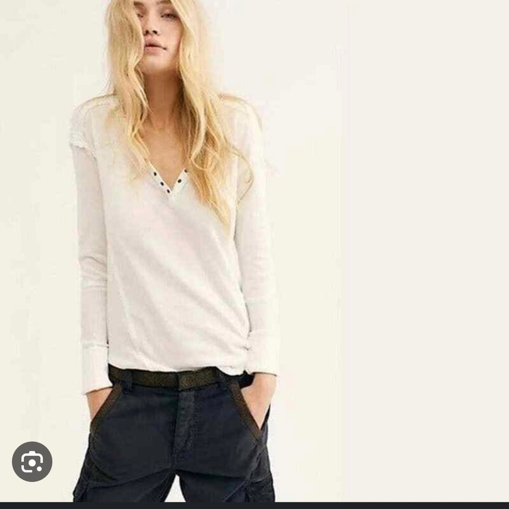 Free People Mixed Up Military Henley. White. Small.